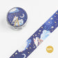 Washi tape with celestial design featuring stars, clouds, and a ladder on a white background.