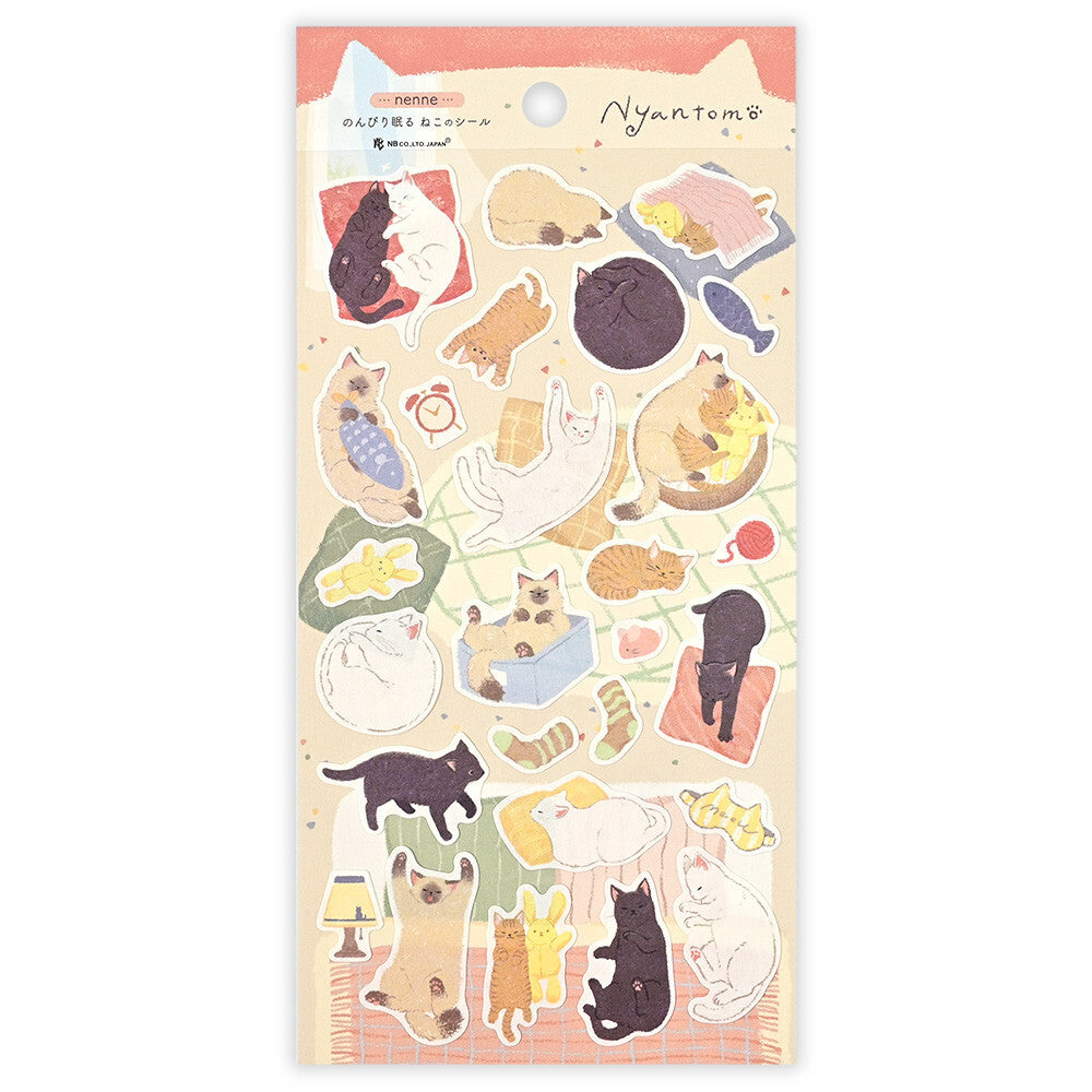 NB Co Japan Large Sticker- Nyan Tomo Nenne- Kitten Bedtime