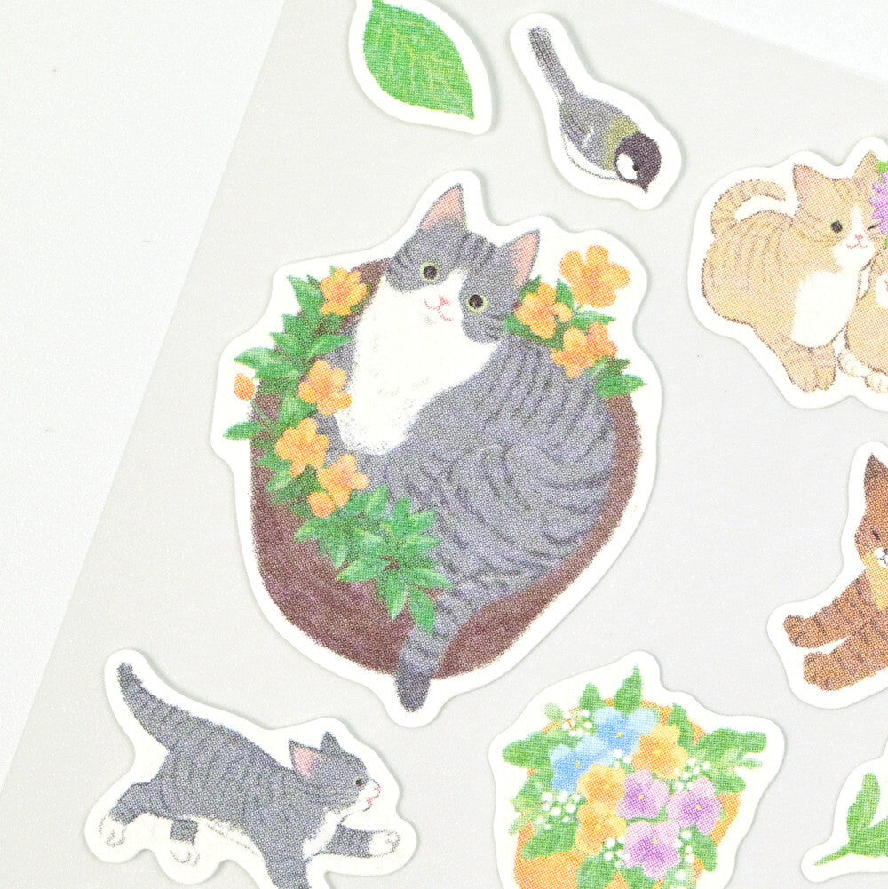 NB Co Japan Large Sticker Nyan Tomo Hananiwa- Kitten Floral Garden