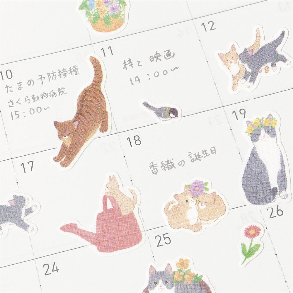 NB Co Japan Large Sticker Nyan Tomo Hananiwa- Kitten Floral Garden