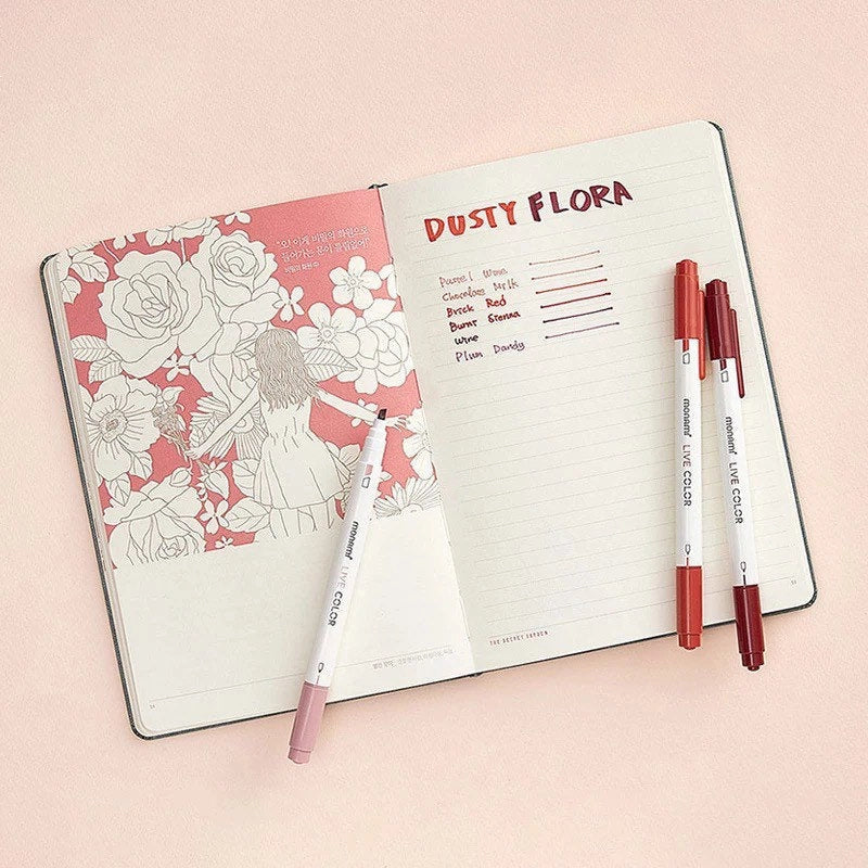 Monami Dual Tip Colour Marker Pen Set - Dusty Flora