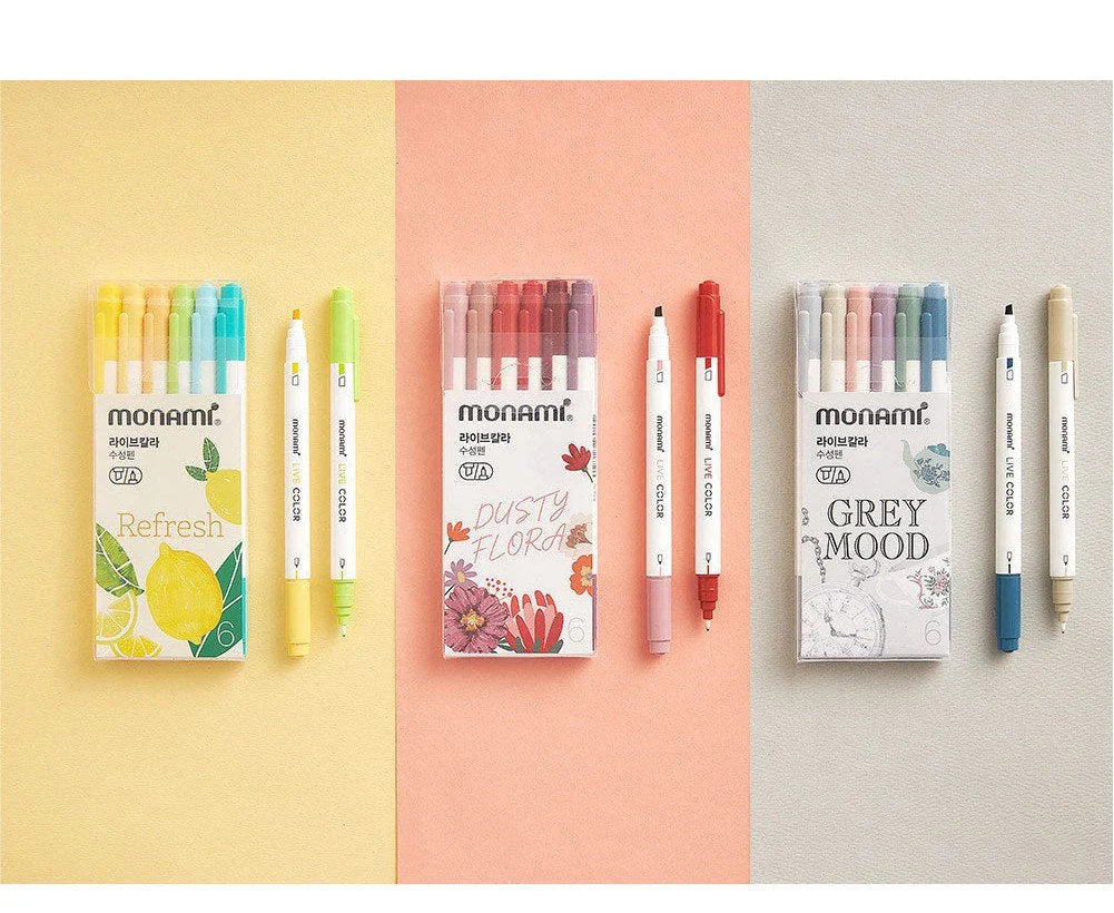 Monami Dual Tip Colour Marker Pen Set - Refresh